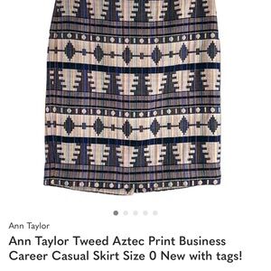 Ann Taylor Navy and Cream Tweed Pencil Skirt